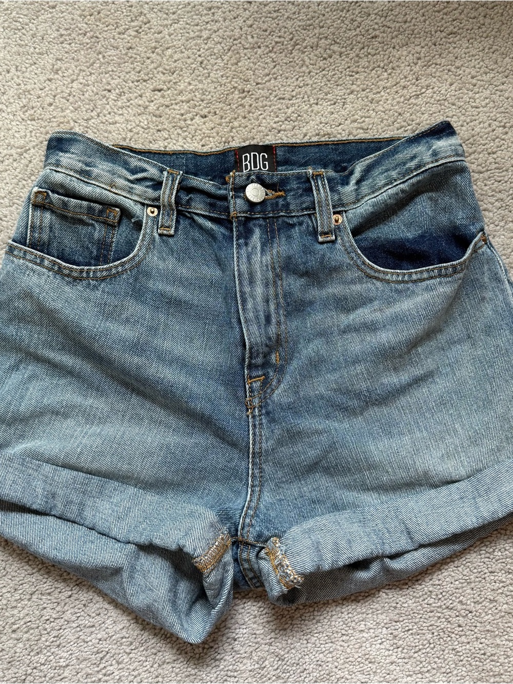 BDG Light Blue High-Rise Rolled Hem Denim Shorts